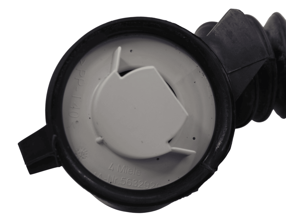 Патрубок сливной 5941020 стиральной машины Miele в сборе с крышкой обратного клапана 5632920