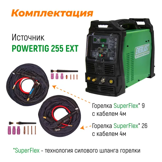 PowerTig 255 EXT НАКС Everlast Установка аргонодуговой сварки 3EV255PN — полупрофессиональный аргонодуговой сварочный аппарат tig для монтажников, 255 А