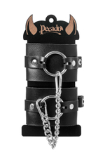 Черные наручники из толстой натуральной кожи с люверсами (Цвет: черный)