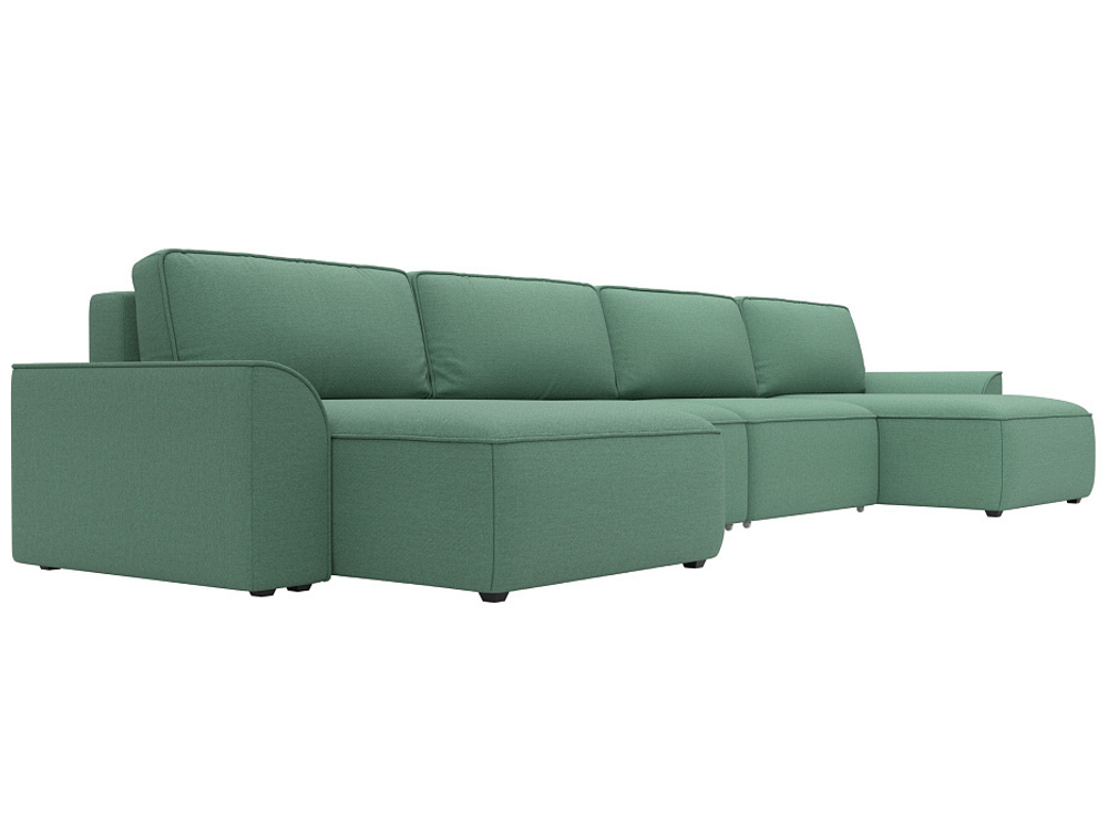 Диван П-образный Лига-048 НПБ лонг, Амур 11 зеленый, Рогожка, 128343