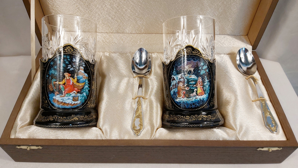 Чайный набор подстаканников (Ручная роспись Палех) №14