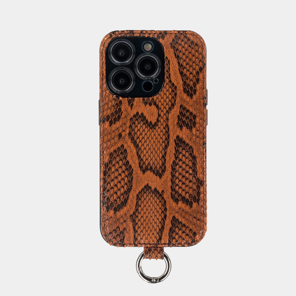 Чехол-накладка кожаный для iPhone 14 Pro рыжего цвета