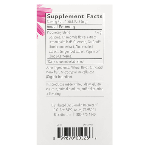 Biocidin Botanicals, G.I. Inner Calm™, лимон и имбирь, 30 стик-пакетов по 6 г (0,21 унции)
