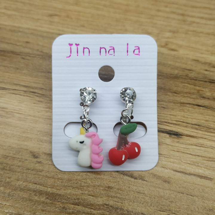 Клипсы Animal&food Единорог и вишенки кристалл металл серебристый