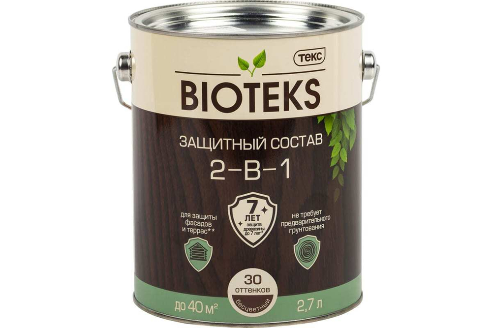 Антисептик Текс Bioteks лессирующий (2 в 1) бесцветный (2,7л) под коллеровку