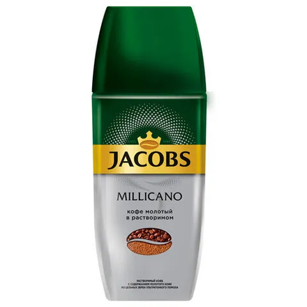 Кофе растворимый Jacobs Millicano с молотым кофе, 160 г стеклянная банка (Якобс)