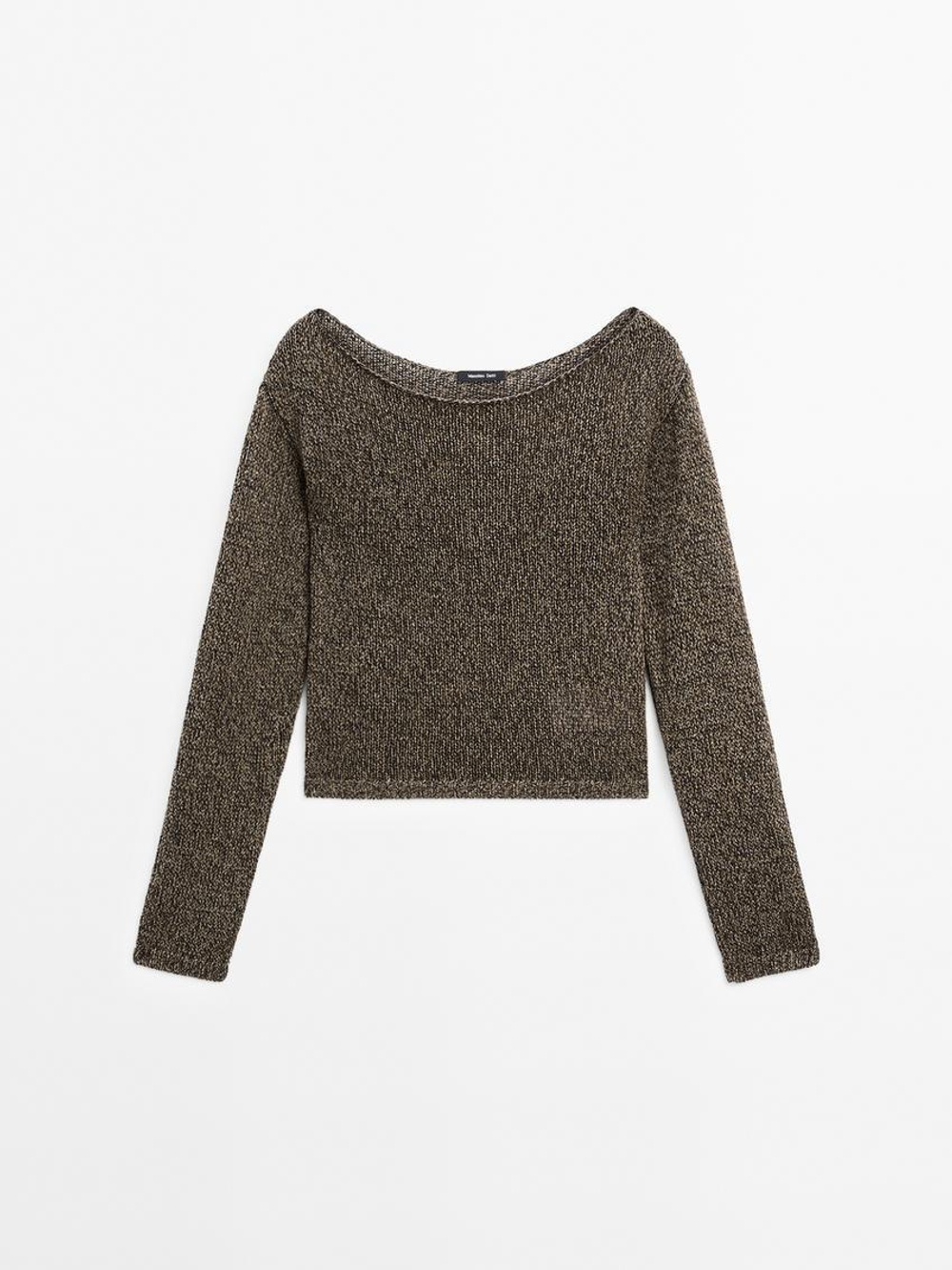 Massimo Dutti Вязаный ажурный свитер - Studio, зеленоватый