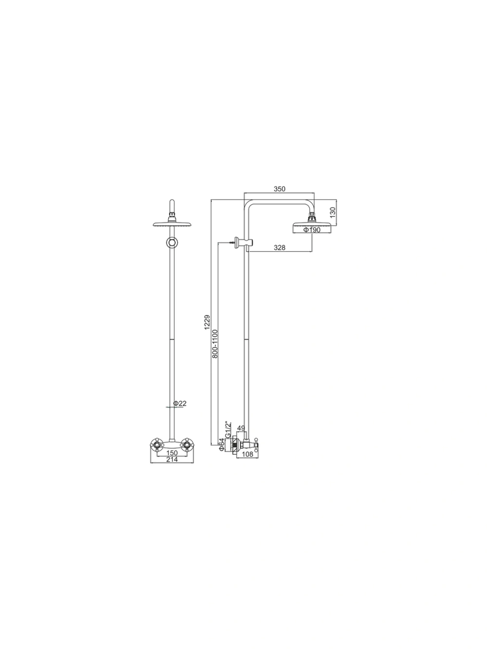 Душевая система со смесителем и тропическим душем без излива L2408