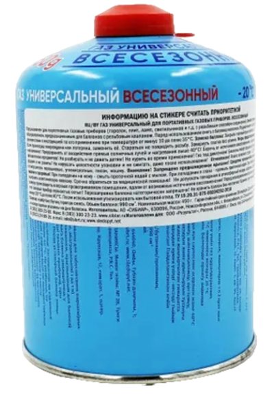 Газовый баллон СЛЕДОПЫТ 450 г, газ для горелки туристический (резьба)