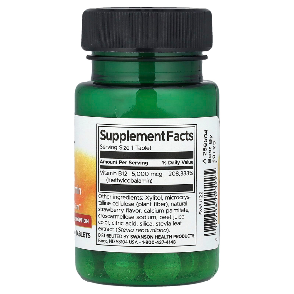 Swanson Vitamins, витамин B12, метилкобаламин, 5000 мкг, 60 таблеток