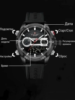 Часы наручные кварцевые NAVIFORCE на силиконовом ремешке, черный W8790-01