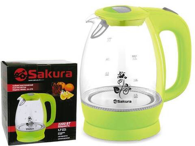 Чайник электрический 1,7л SA-2715GR с подсветкой, зеленый
