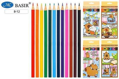Набор цветных карандашей 12цв деревянные "Капибара" ассорти (Basir)
