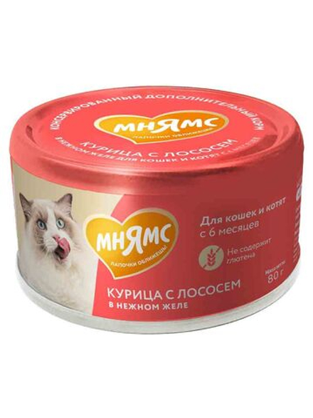 Влажный дополнительный корм Мнямс На каждый день для кошек и котят старше 6 месяцев "курица с лососем в нежном желе" 80 г
