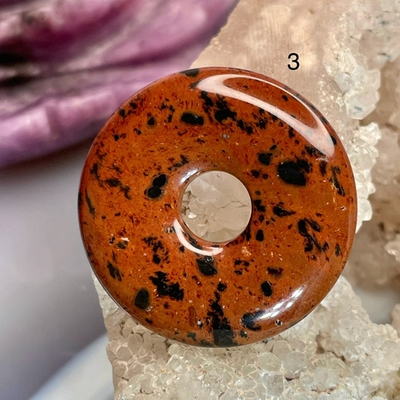 47894 Обсидиан коричневый Кулон диск бублик 30мм