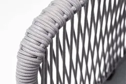"Марсель" стул плетеный из роупа, каркас алюминий белый шагрень, роуп светло-серый круглый, ткань светло-серая