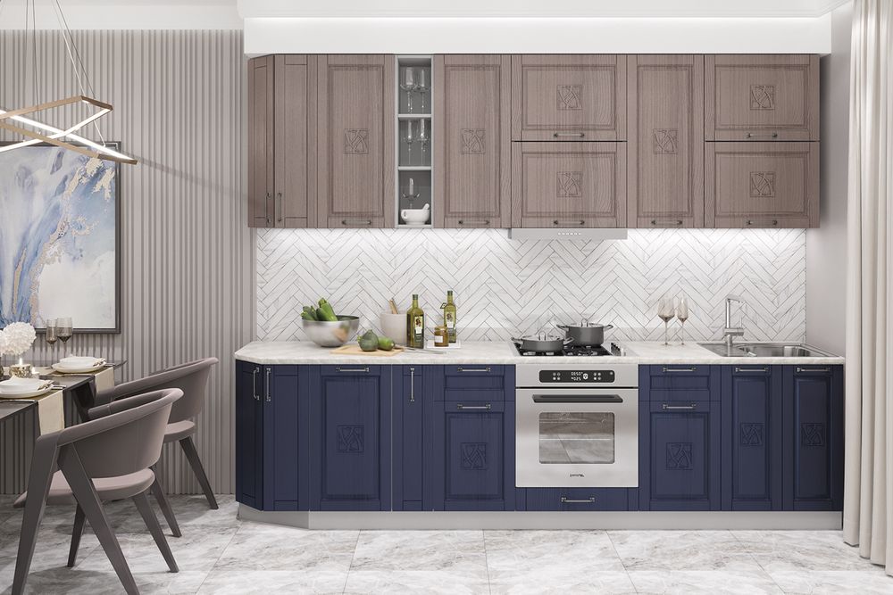 Модульный кухонный гарнитур «Тито» 3000 (Капучино/Индиго)