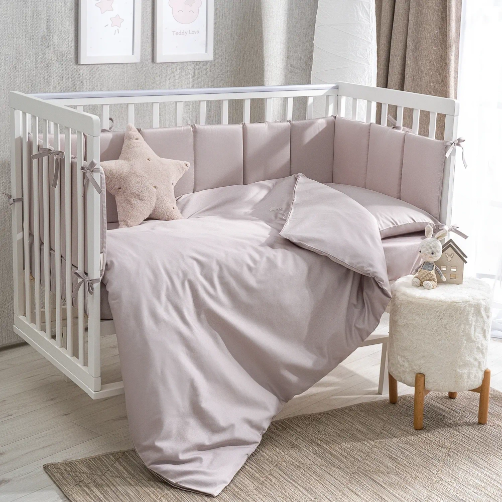 Комплект белья для классической кроватки Teddy Sateen 6 предметов цвет серый