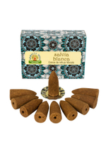 Благовония аромаконусы стелющийся дым Orkay Белый шалфей Salvia Blanca White Sage, 35 г, 10 ароматических конусов, Индия