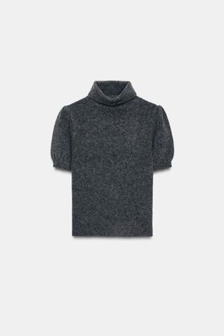 ZARA ДЖЕМПЕР С КОРОТКИМИ ОБЪЕМНЫМИ РУКАВАМИ, СЕРЫЙ