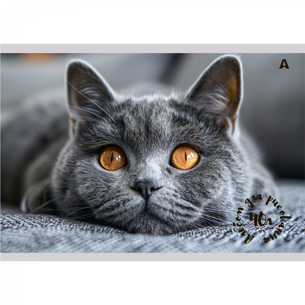 Альбом для рисования А4 40л, Alingar, гребень, мелованный картон(стандарт) 210г/м2, офсет 100 г/м2,, "Котик", 1 дизайн в пленке т/у