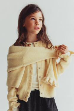 ZARA КАРДИГАН С ВОЛАНАМИ, ЖЕЛТЫЙ