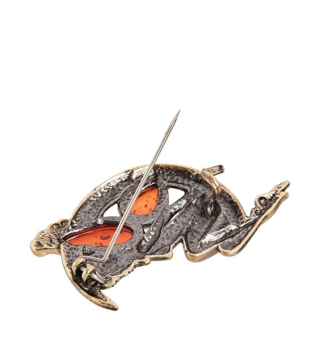 AM-2038 Брошь «Фея на луне» (латунь, янтарь)