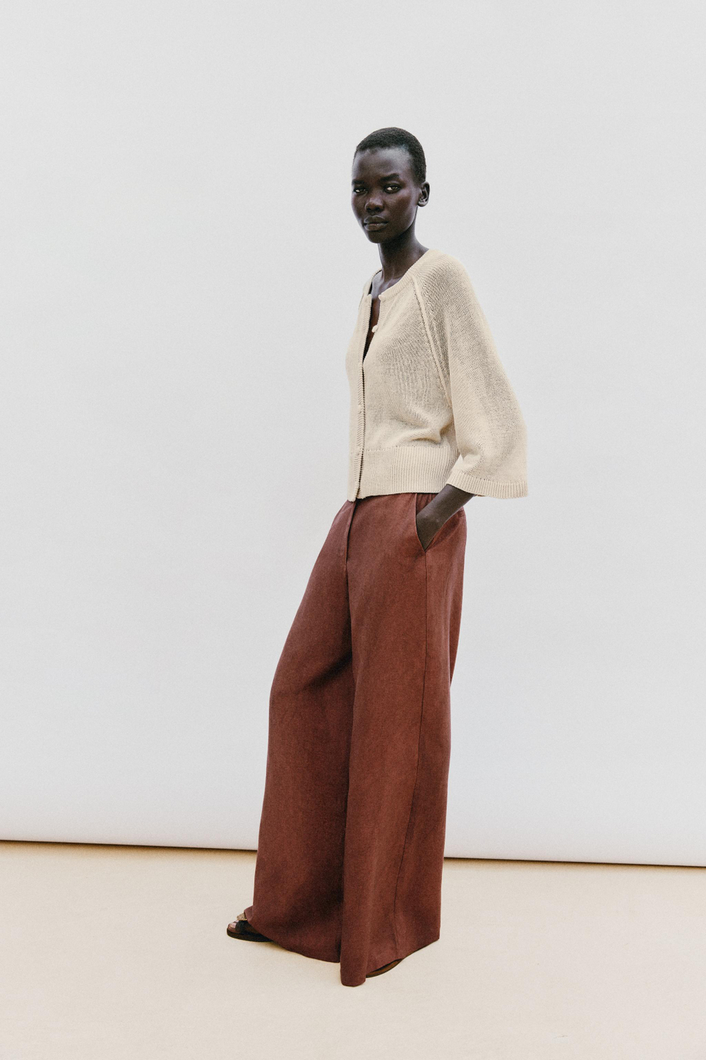 ZARA КАРДИГАН ИЗ ТРИКОТАЖА, ПЕСОЧНЫЙ