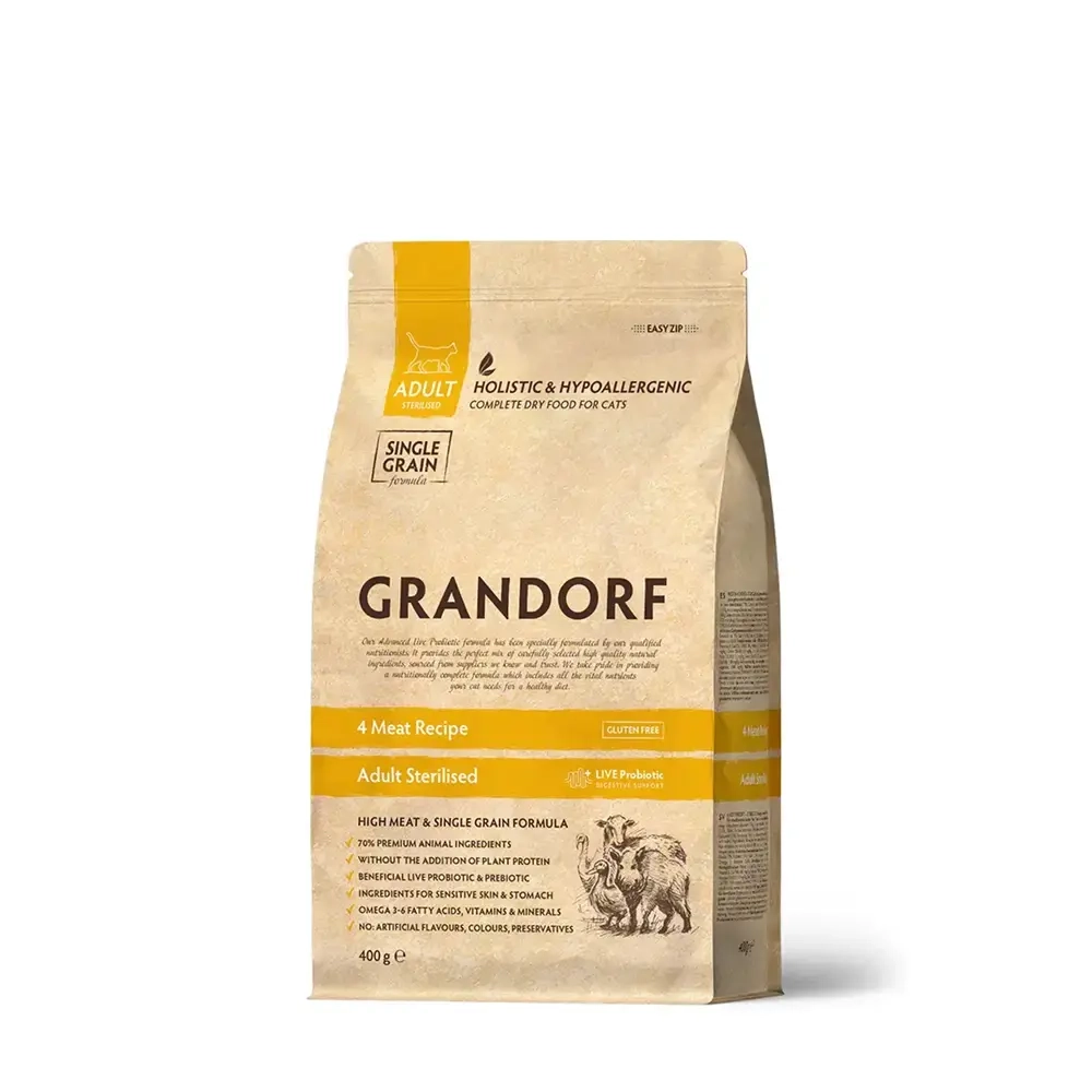 GRANDORF CAT 4 Meat PROBIOTIC STERILISED (4 мяса стерил) 2кг/400гр-950р