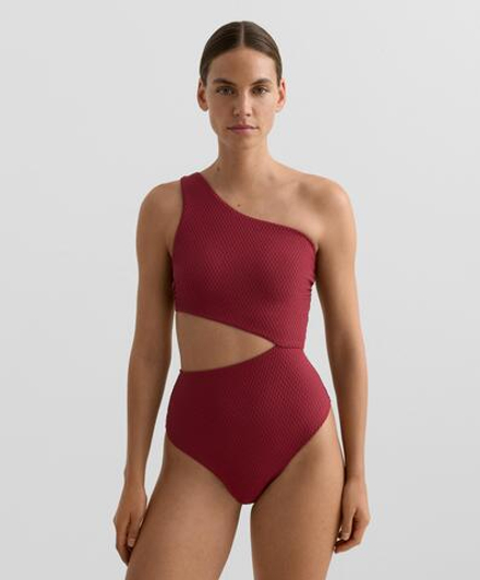 OYSHO Асимметричный купальник с жаккардовым узором, сливовый