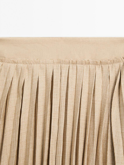 Massimo Dutti Плиссированная юбка миди с деталью из ткани, бежевый