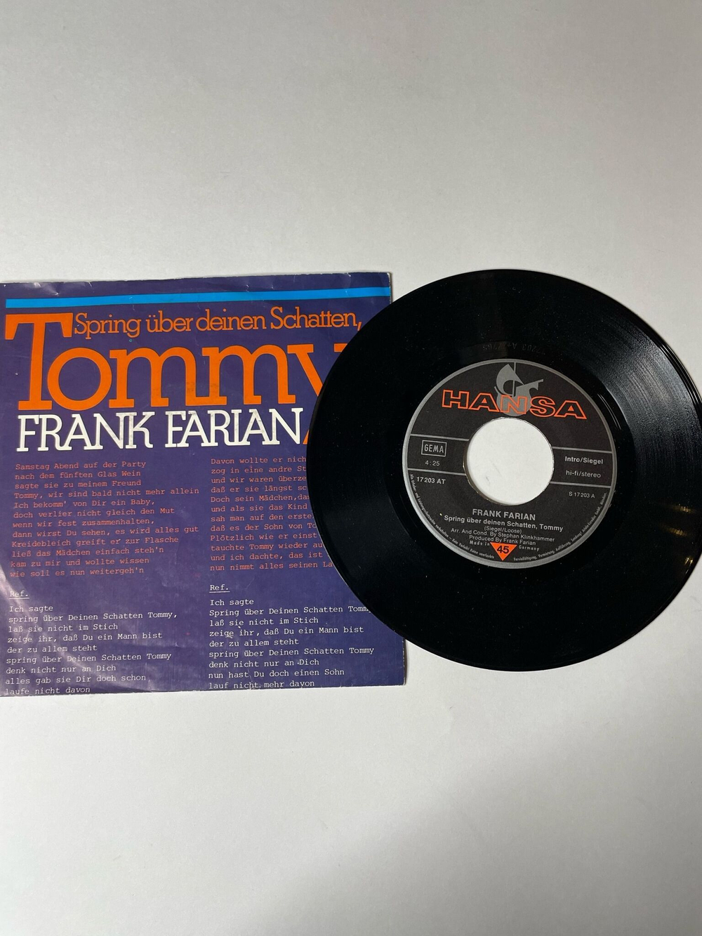 Винтажная виниловая пластинка LP Frank Farian Spring Uber Deinen Schatten, Tommy (Germany 1976)