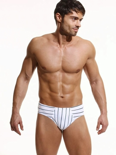 Набор из 3 мужских трусов-слип в полоску (Размер: XL) (Цвет: белый с голубым)