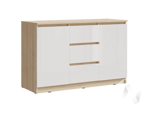 Комод 1200 (2 двери 3 ящика) МС Челси (дуб сонома/белый глянец холодный)