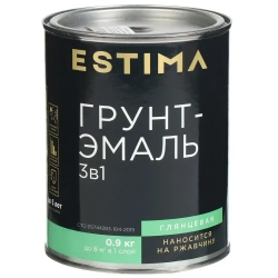 Estima, Краска по металлу и ржавчине, грунт эмаль 3 в 1 алкидная, черная, 0.9 кг