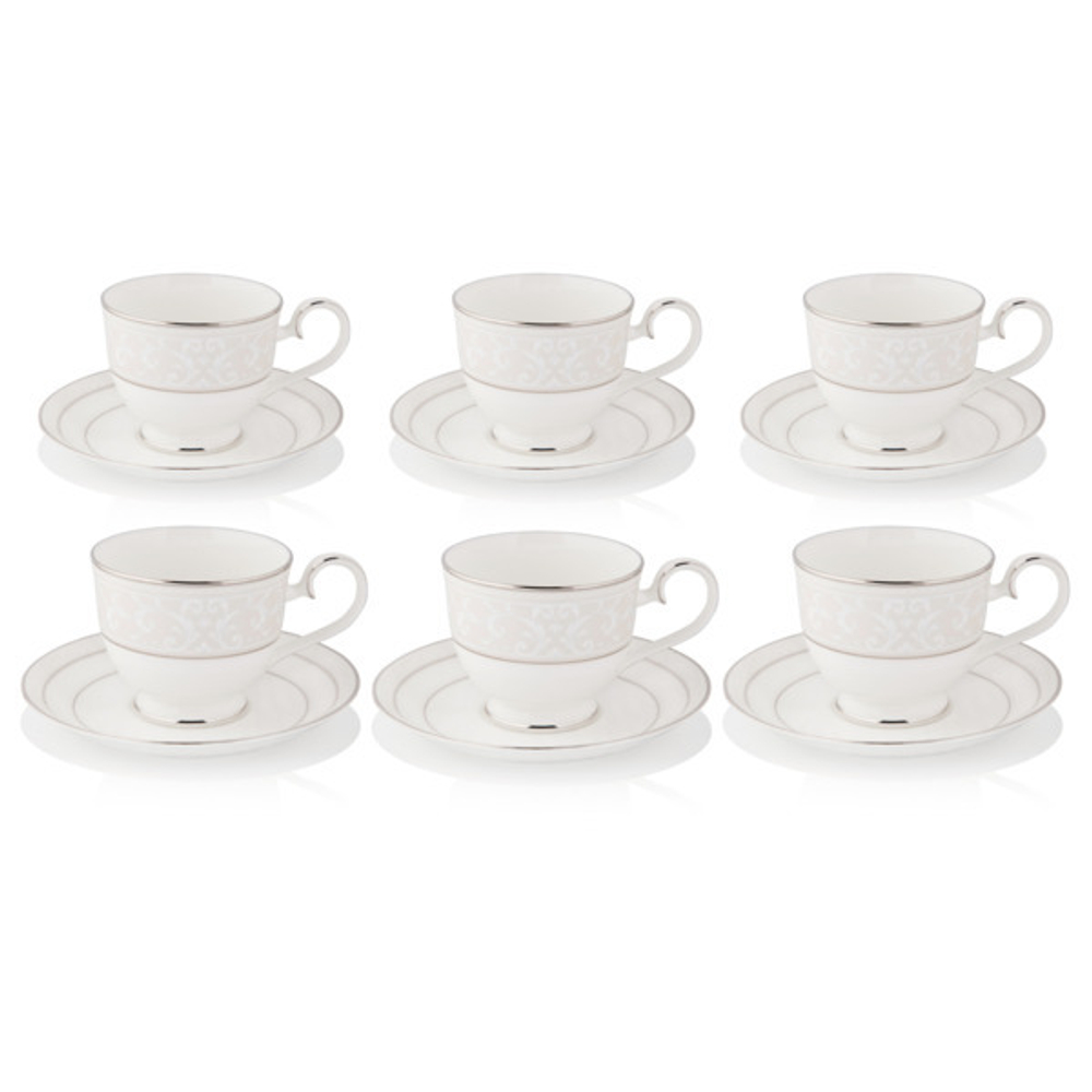 Набор чашек чайных с блюдцами на 6 персон Noritake Монтвейл, платиновый кант