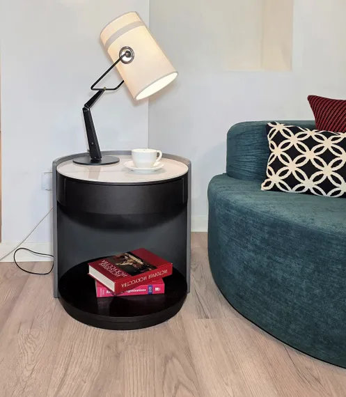 Прикроватная тумбочка Ditre с ящиком и полкой, венге, белая керамика