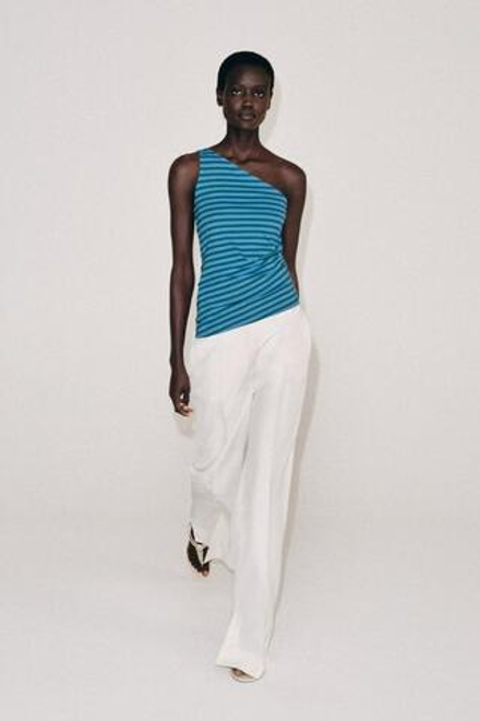 ZARA ТОП В ПОЛОСКУ АСИММЕТРИЧНОГО КРОЯ, РАЗНОЦВЕТНЫЙ