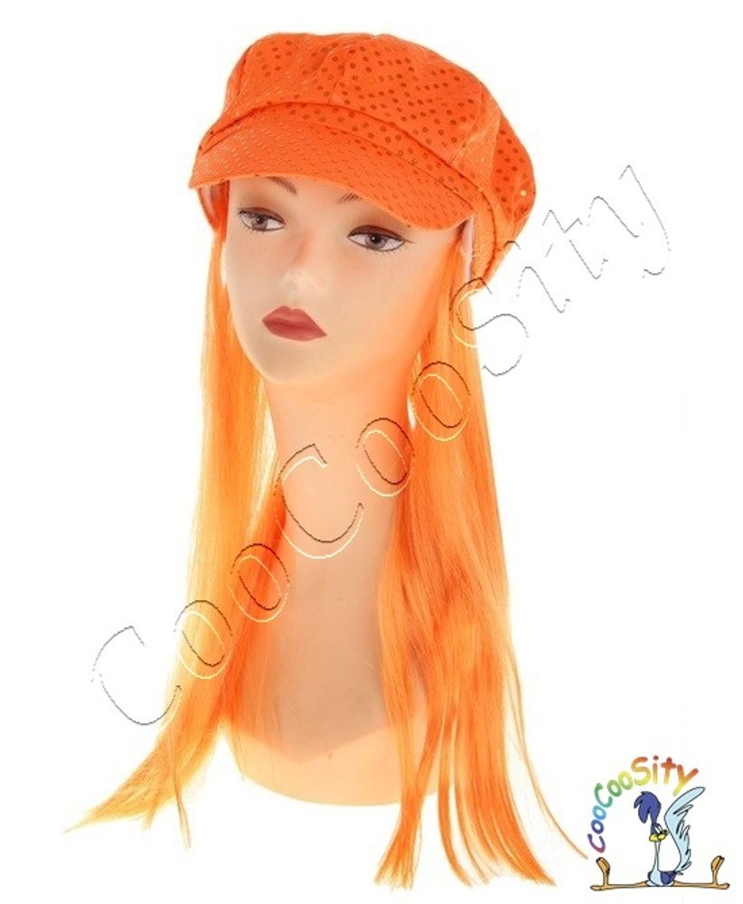 Кепка оранжевая с рыжими волоками (текстиль, искусственный волос)