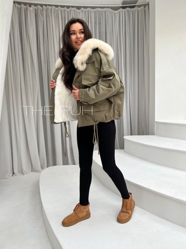 Парка женская ARMY укороченная, цвет хаки, бежевый воротник