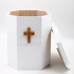 Урна для праха МДФ с крестом "Восьмигранная" белая