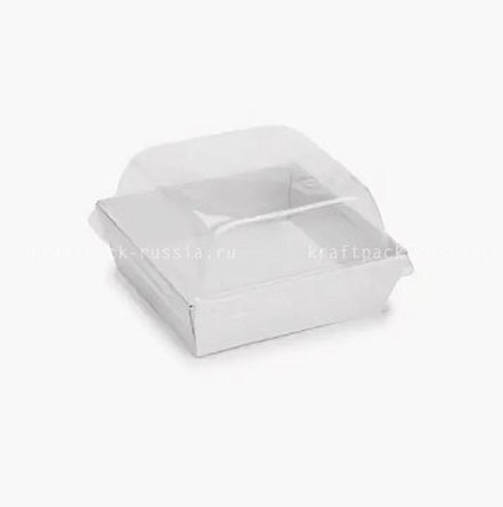 Коробка для бенто-торта купольная Белая 15,5*15,5*9 см (дно 13,5*13,5 см)