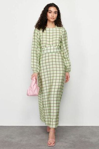 Зеленое клетчатое / клетчатое платье TCTSS24EB00135