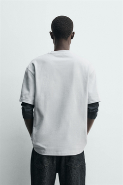 ZARA ФУТБОЛКА RELAXED FIT INTERLOCK, СВЕТЛО-СЕРЫЙ