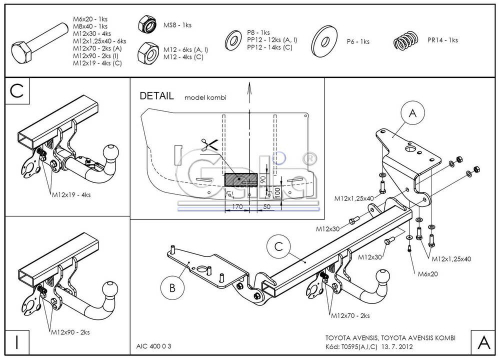 Оцинкованный фаркоп на Toyota Avensis седан/универсал 2009-2018 (без электрики), Galia T059A