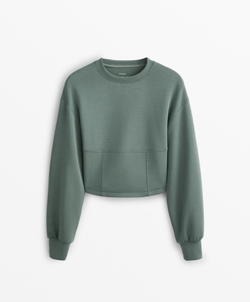 Oysho Толстовка укороченная с мягким на ощупь модалом, зеленый