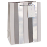 Пакет подарочный, 210гр, Вертикальные полосы, Дизайн №4, Белый/Серебро, Металлик