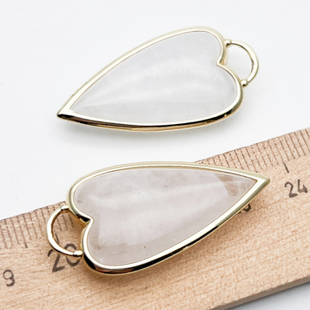 Подвеска Сердце, белый кварц, цвет золото, размер 37*19 мм, цена за 1 шт