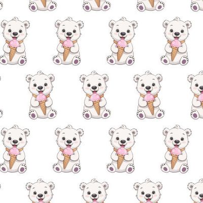 Полярный белый медвежонок с мороженым