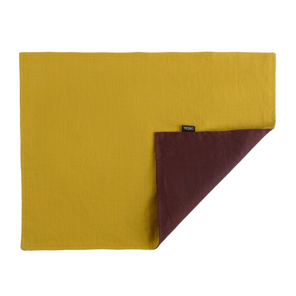 Салфетка под приборы из умягченного льна с декоративной обработкой бордовый/горчица essential, 35х45